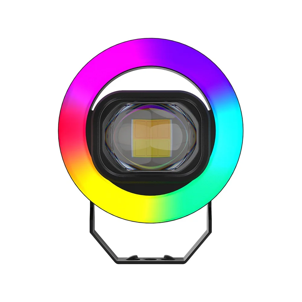 Round Motorcycle LED Ring Light Dual White Yellow and RGB Ambient Lighting 17 Watt Power IP65 Waterproof Aluminum Design