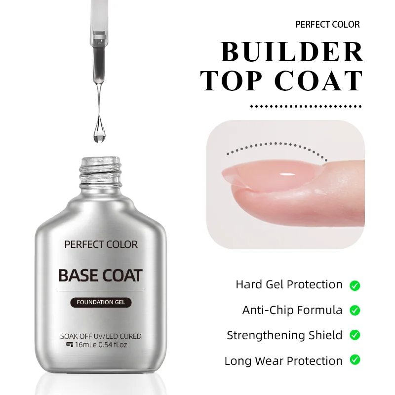 PERFECT COLOR Master Builder Gel Collection, Self Leveling Builder Gel, Builder Base Gel, Builder Top Coat Set, UV LED Cure
