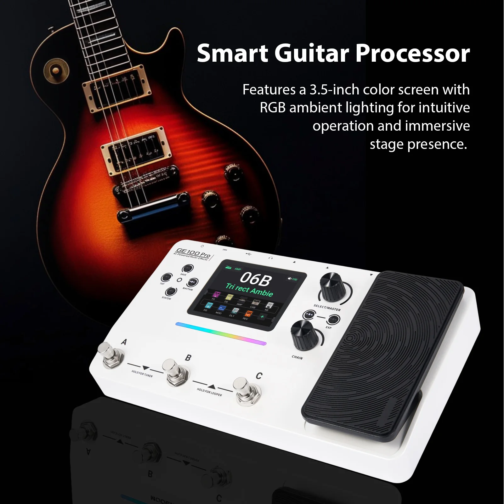 Mooer GE100 Pro Multi Effects Processor 3.5 Inch Screen AI Advisor 150 Presets Looper Drum Machine Guitar Pedal
