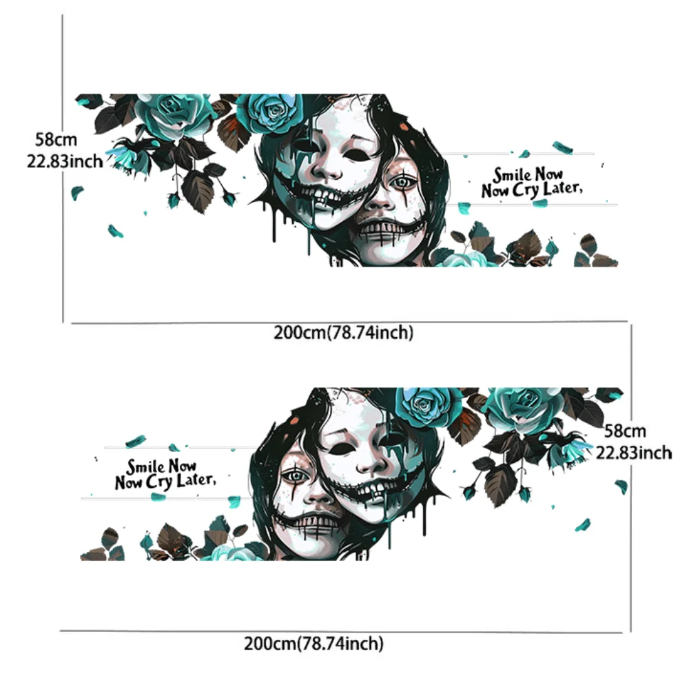 2PCS Horror mask smiley and crying stickers; car stickers; full body floral decoration covering scratches; car stickers; waterpr