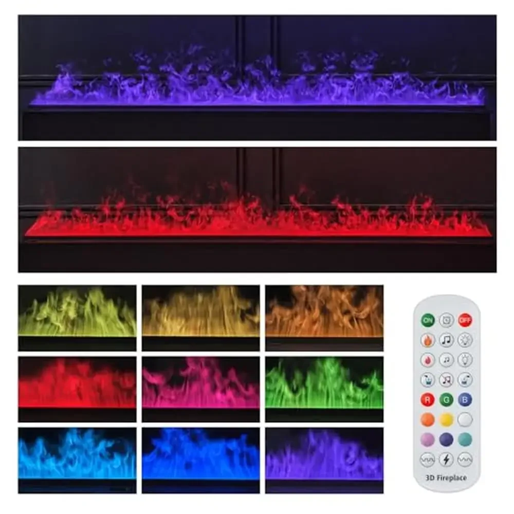 3D Atomized Flame Electric Fireplace Remote Control Recessed Multicolour Metal Finish 70.87