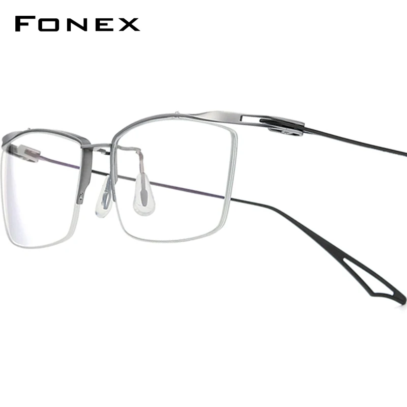 

FONEX Titanium Glasses Frame Men Brand Design Semi-Rimless Square Eyeglasses Ultralight Japanese High-end Half-Rim Eyewear 98640