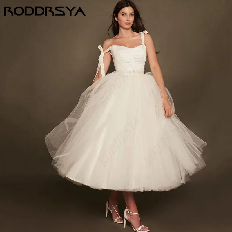 RODDRSYA Simple Tulle Civil Wedding Dress Belt Sweetheart Spaghetti Strap vestido de novia corto Lace Up Backless hochzeitskleid