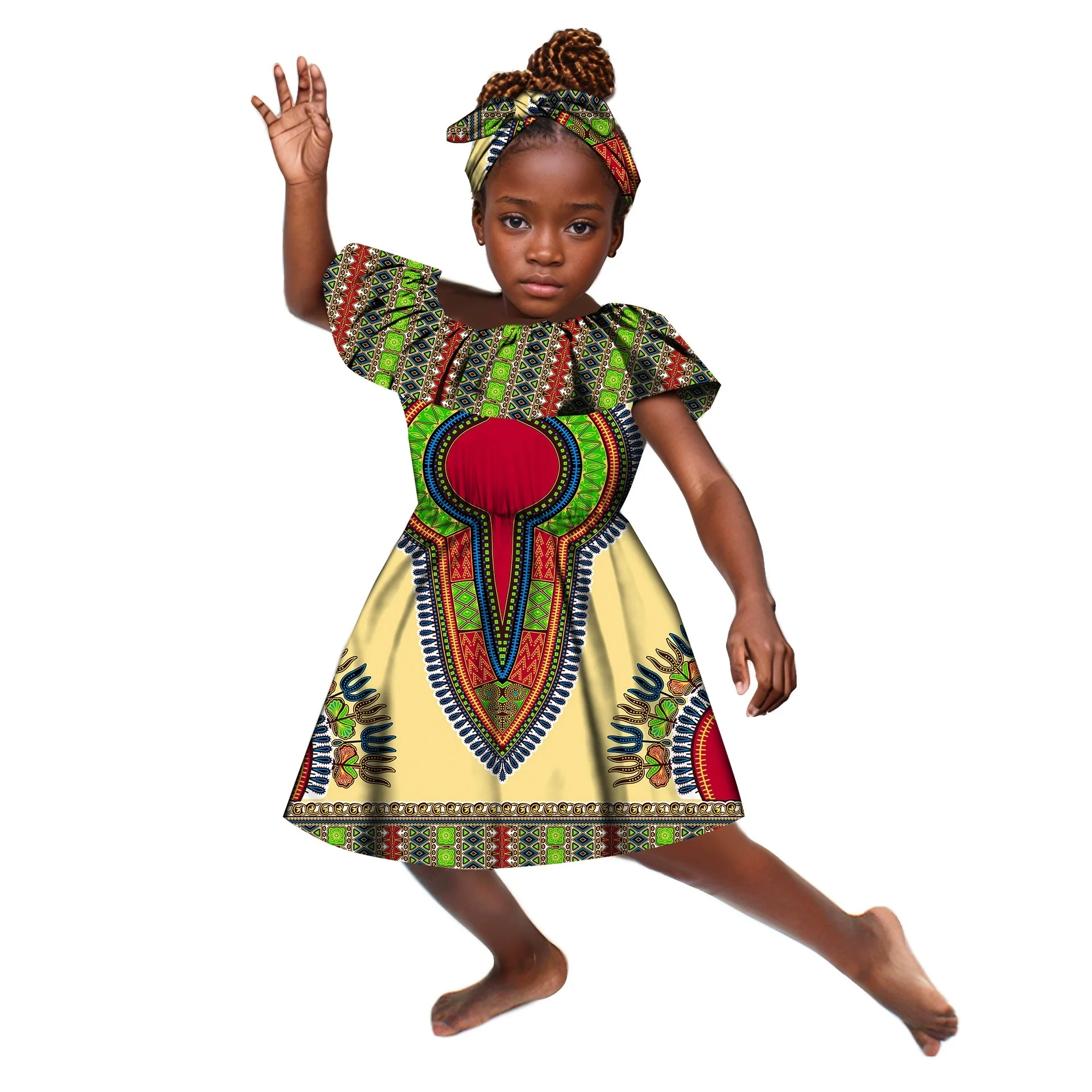 

African Clothes for Kids Girls Ankara Print Dresses Bazin Riche Children Party Dresses Vestidos Batik 100% Cotton Plus Size