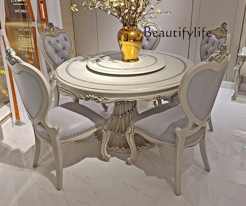 

Light luxury large apartment European round dining table neoclassical villa French solid wood designer fashion