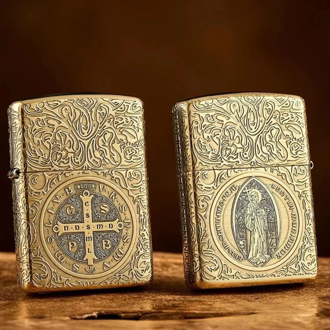 Zippo lighter Golden Brass Constantine Priest Carving Windproof Collection in box