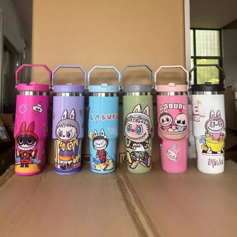 

New Cute Cartoon Pattern Bingba Cup Large Capacity Car Cup Outdoor Portable Stainless Steel Thermos Cup Single Drink Handle Cup