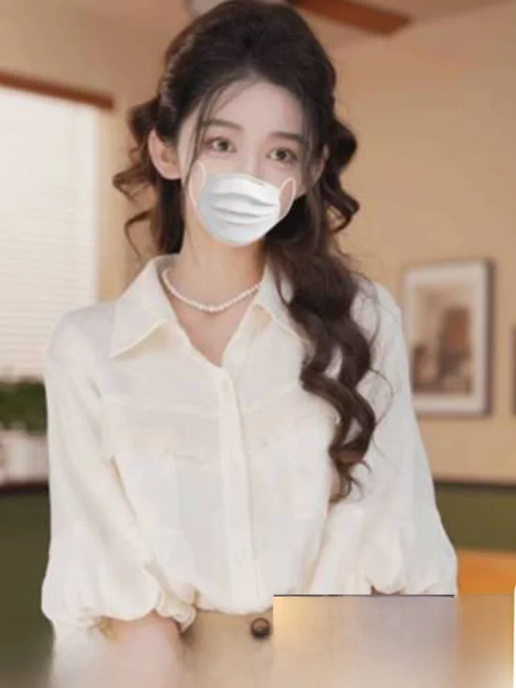 

Ladies' Chiffon Shirt Summer 2026 New Style High Fashion Loose Slimming Short Sleeve Top Korean Version Commute Style Pure Color