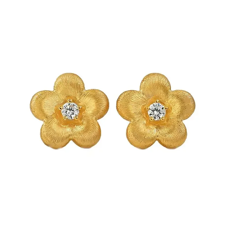 Metal Brushed Flower 925 Silver Ear Nail Women's Gold High-end Sense Niche Design Atmospheric Light Luxury Temperament Women