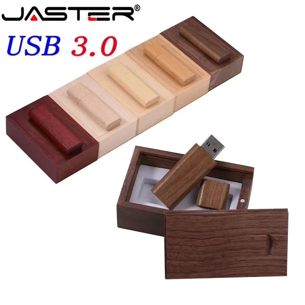 JASTER Wooden with box USB 3.0 Flash Drives 128GB Free Logo Memory Stick 64GB Oval Pen Drive 32GB High Speed USB Stick 16GB 8GB