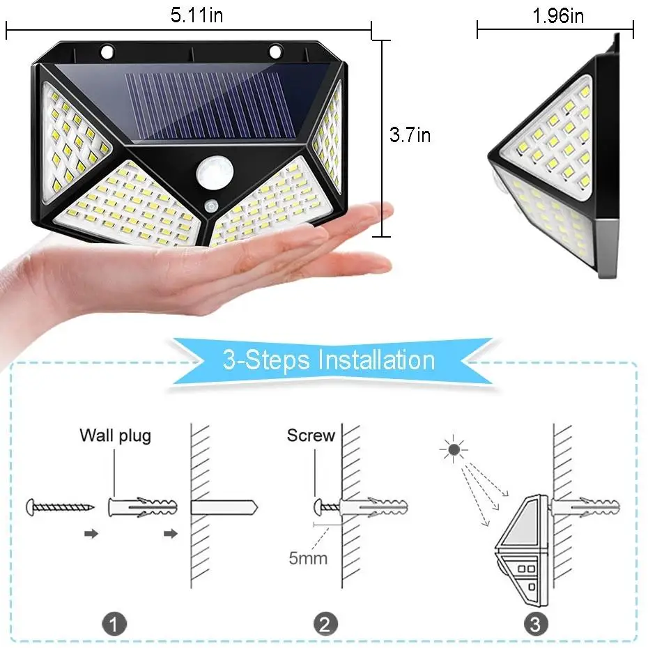 LED Solar Wall Lamp All Sides Luminous Induction Lamp Human Waterproof Outdoor Courtyard Stairs Light Garden Wall Lamp Decor