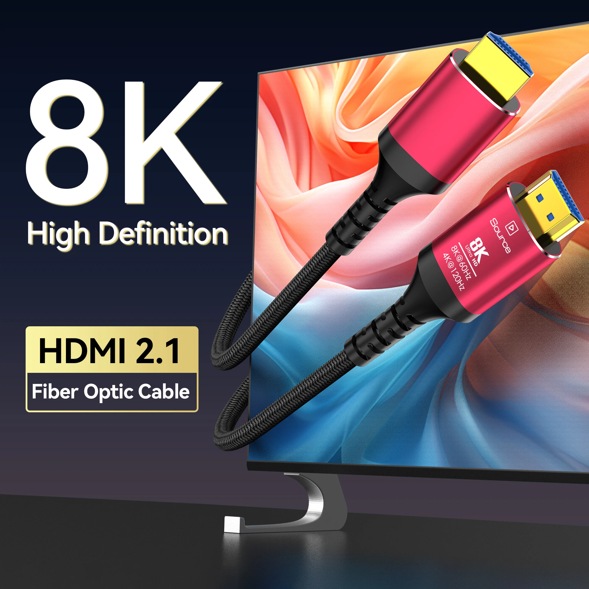 CYANMI HDMI 2.1 Fiber Optic 8K60Hz 4K120Hz 8K HDMI Cable Dynamic HDR/eARC/HDCP 2.3 Compatible with LG Samsung Sony TV/PS5/Bluray