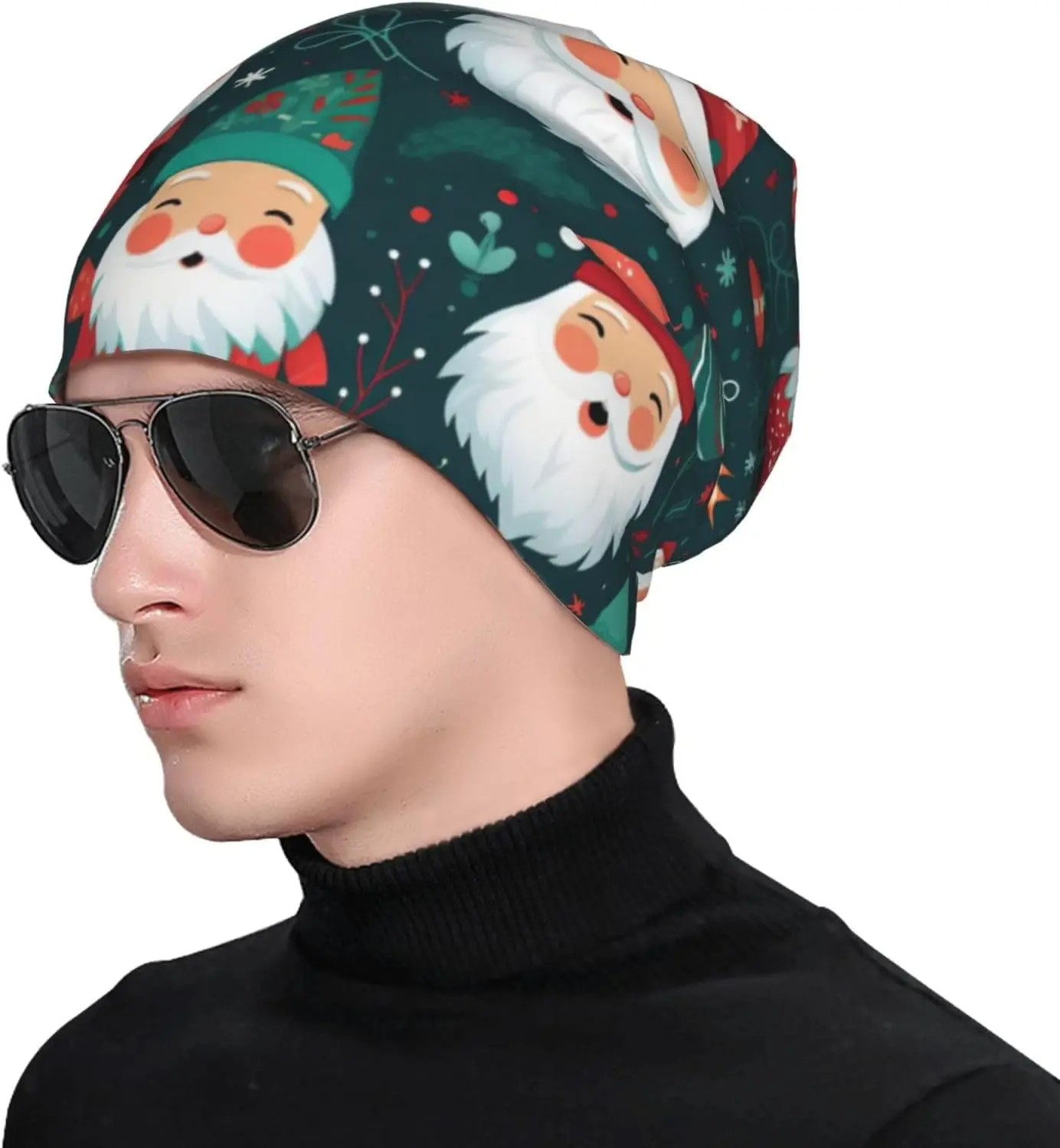 Cappello a cuffia per adulti unisex con stampa natalizia Cappello invernale caldo e slouchy per esterni Cappello lavorato a maglia multifunzionale