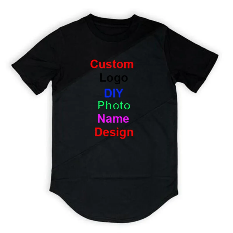 Customized  DIY Brand Logo Mens Extended Short Sleeve T-shirt Patchwork Gym Clothing Fitness T Shirt Men Muscle Sports Tshirt