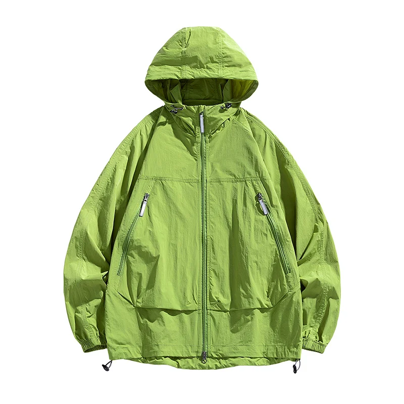 

UPF50 + мужская ветровка с капюшоном, солнцезащитная куртка — сверхлегкие летние эластичные манжеты с карманами на молнии, подходящие для пеших прогулок на открытом воздухе