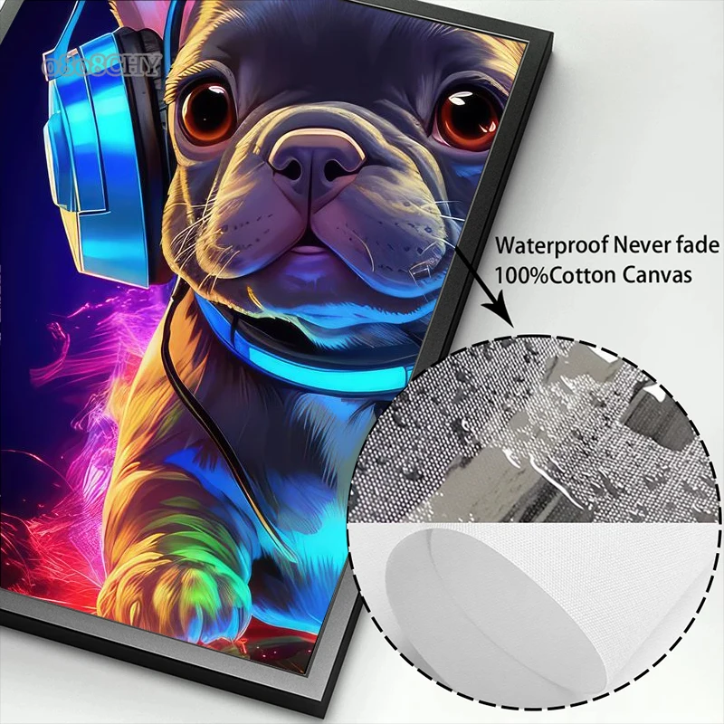 Animal Monkey Cat Dog Headphone Dj Music Poster Canvas Print Painting Vinyl Record Playing Music Picture Internet Bar Room Decor