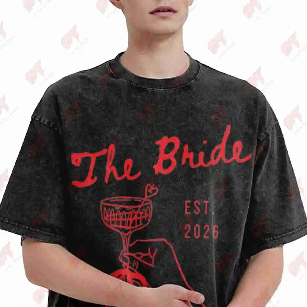 Hen Party Champagne Bride Club Vintage Washed Tee Pure Cotton T-Shirt