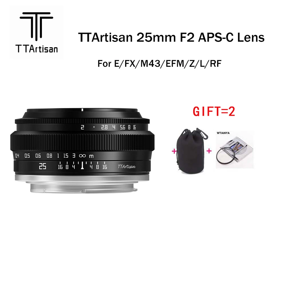 TTArtisan 25mm F2 Camera Lens micro-single Portrait Street view Large aperture fixed-focus lens is suitable for E/FX/M43/rf/Z/L