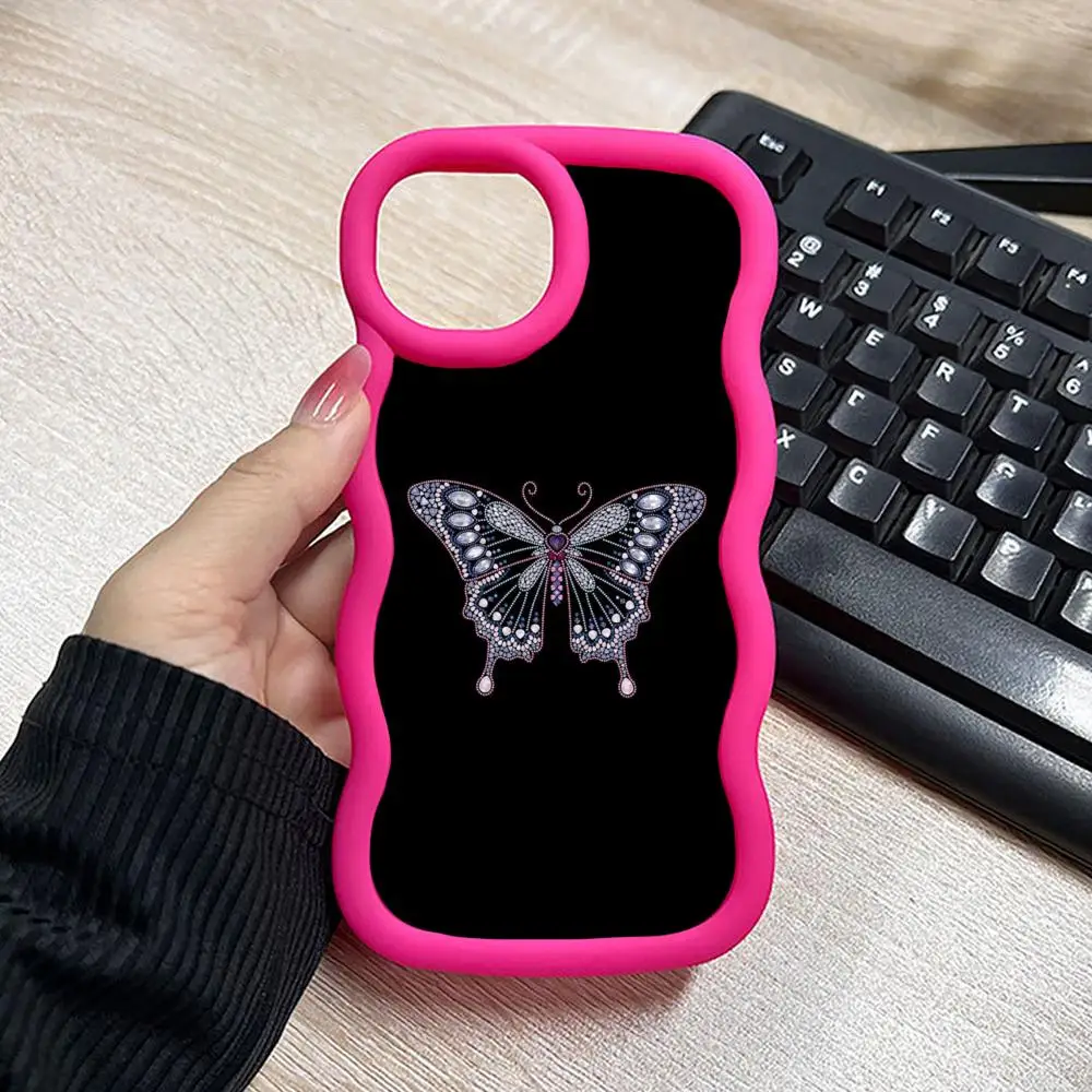 

Блестящий чехол для телефона с эффектом бриллиантов для iPhone 17 16 15 14 13 12 11 Air Pro Max Plus, с волнистым краем, из ТПУ, разноцветный, красивый