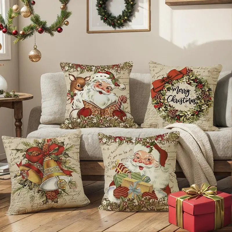 Cartoon Santa Claus Pillowcase Simple Breathable Durable Printed Cushion Cover Home Dust-proof Christmas Decoration Supplies