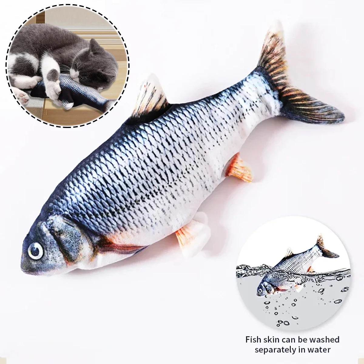 

Cat Toy Fish USB Charger Fish Interactive Electronic Realistic Pet Cat Chew and Bite Toys Pet Supplies for Cats and Dogs