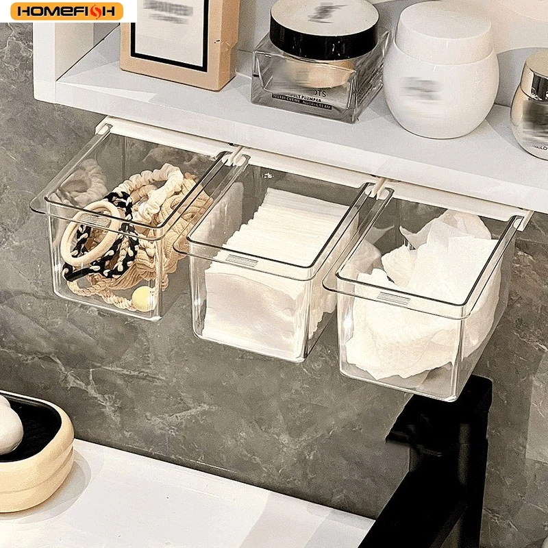 Homefish Transparent Bathroom Cotton Stick Makeup Cotton Bathroom Pull-Out Storage Drawer Style Storage Box Under Mirror Cabinet