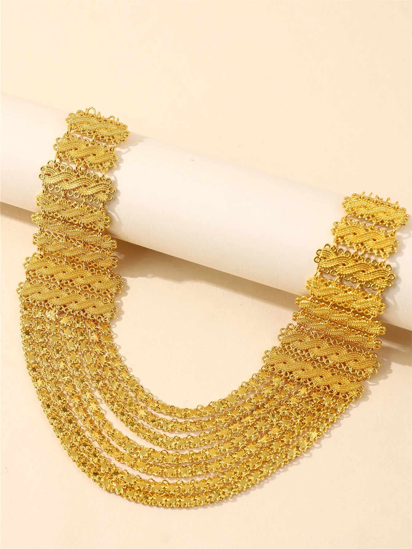 22K Gold Plated Turkish Women's Clothing Chain Necklace, Bridal Wedding & Party Accessories, Festival Jewelry