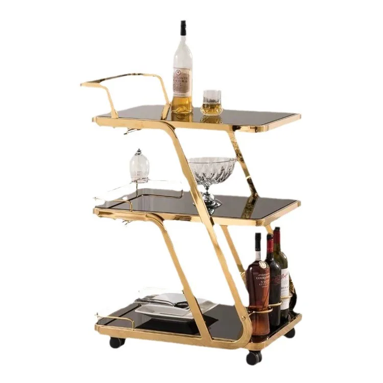 

High-end hotel KTV commercial dining truck three-layer stainless steel glass wine truck restaurant delivery cake trolley