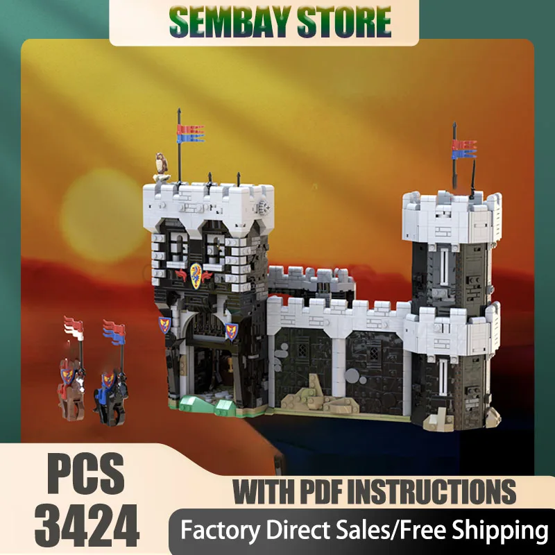 

Medieval Moc Building Bricks Modular Castle Main Entrance and Defense Wall Technology Blocks Christmas DIY Toy Construction Gift