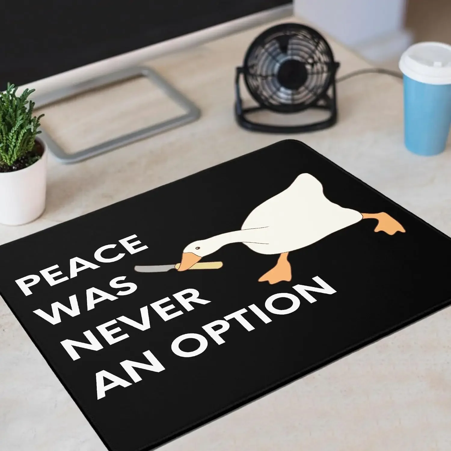 Peace was Never an Option Goose Meme Square Mouse Pad Non-Slip Rubber Stitching PC Gaming Pads for Office Home Desk Accessories