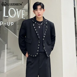 LUZHEN 2024 Autumn Trendy New Buttoned Decorate Design Blazer Coat Men's Stylish Luxury Design Short High Street Jacket LZ1037