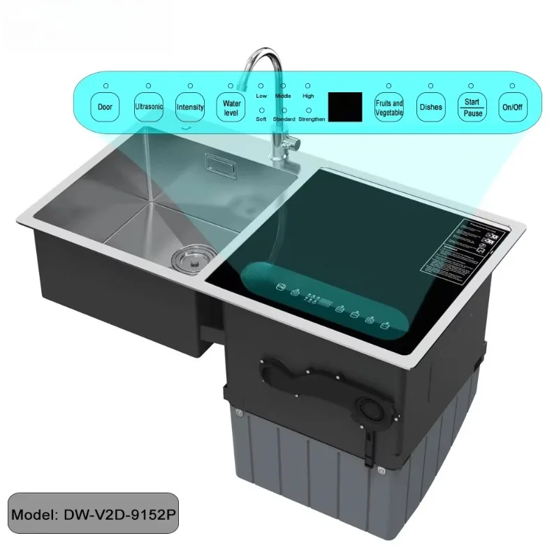Home Built-in Kitchen Sink With Kitchen 8 Sets of Tableware Automatic Countertop Dishwasher xyl
