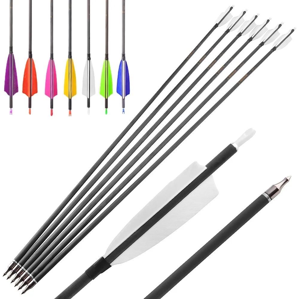 

6/12 шт., 35 дюймов, карбоновая стрела для стрельбы из лука Spine400, 4 дюйма, турецкое перо, 100 граневых наконечников, ID6,2 мм, стрела, лук, уличная охотничья стрельба