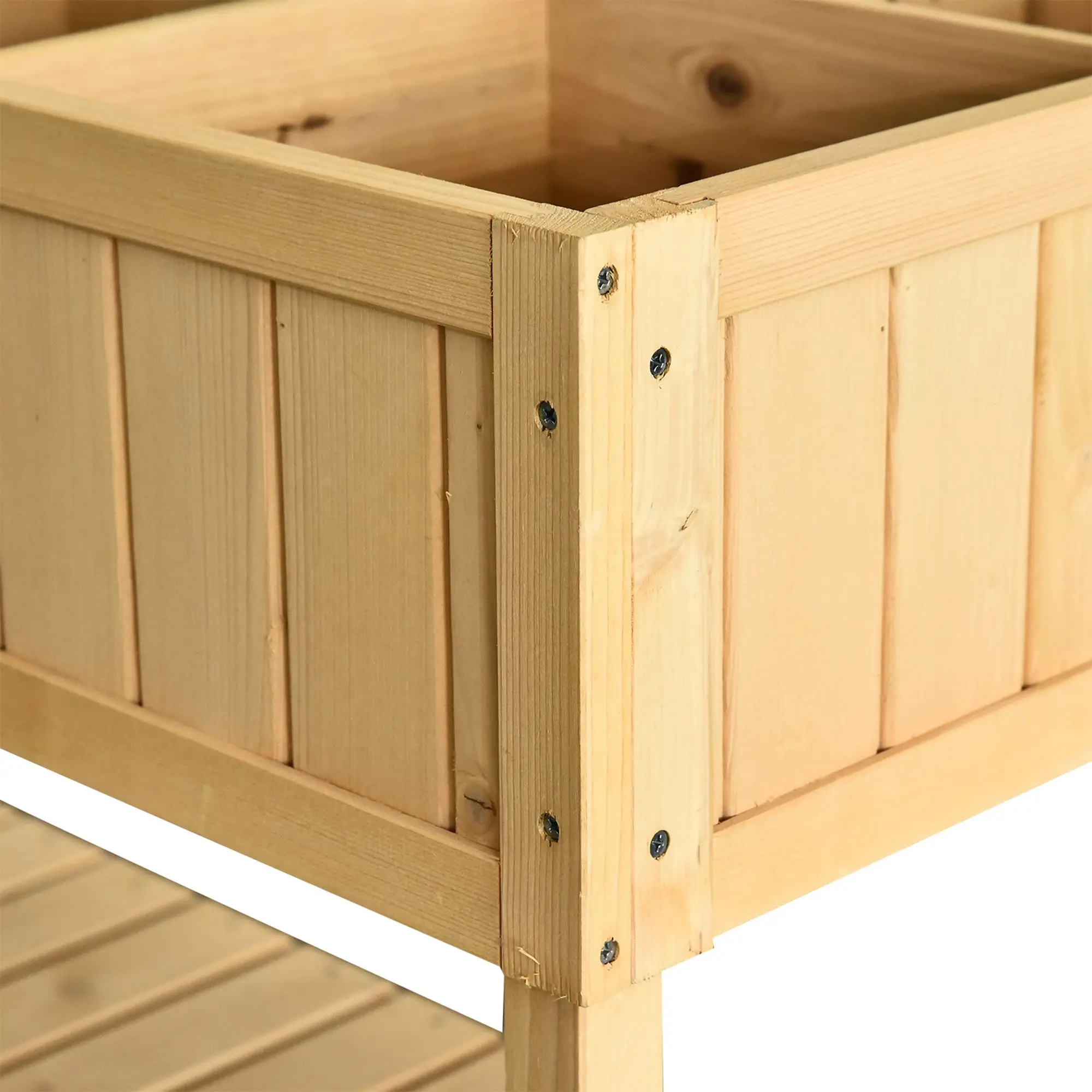Outsunny 43x18x30in Raised Garden Bed with 8 Pockets and Shelf, Wooden Elevated Planter Box with Legs to Grow Herbs, Vegetables,