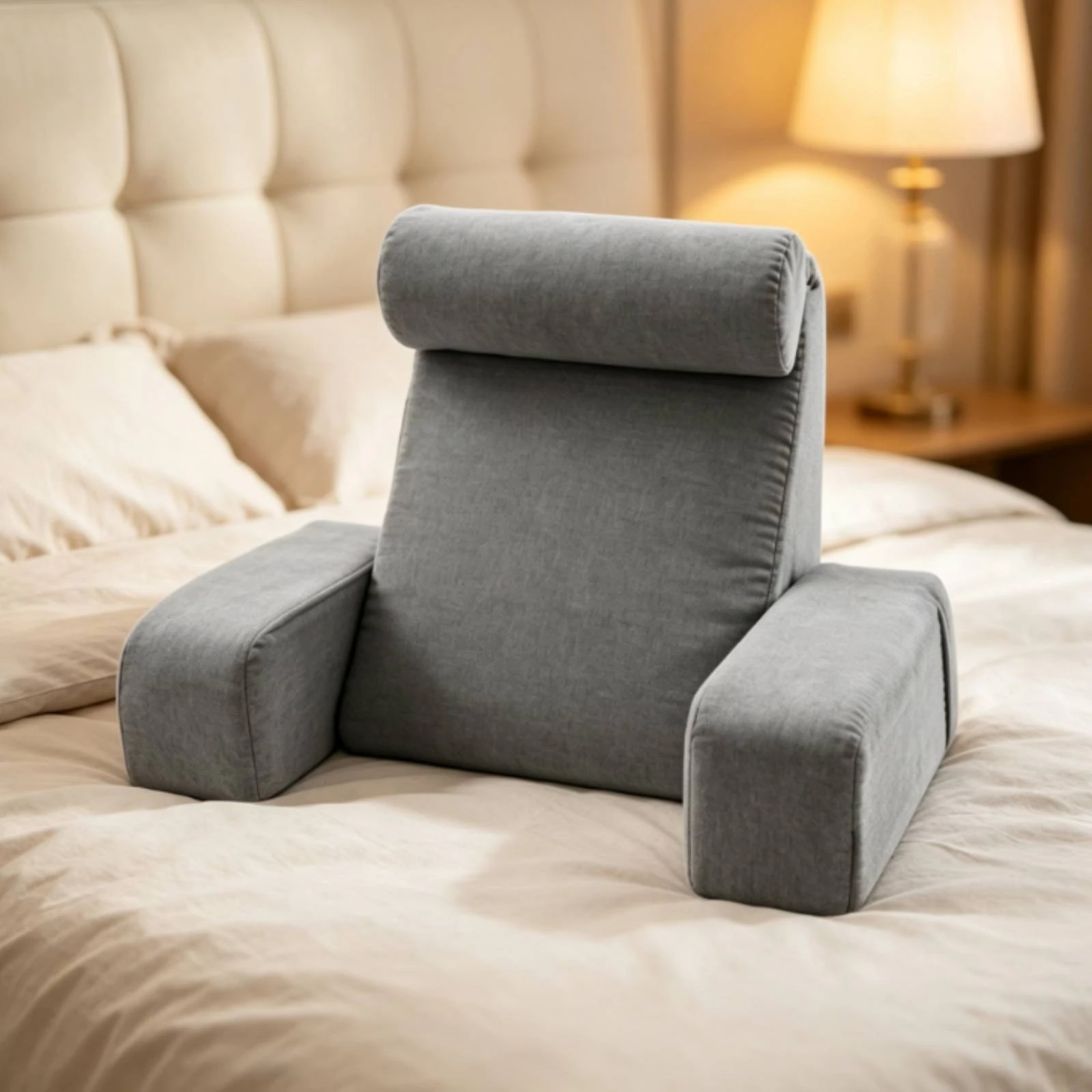 Reading Pillow with Armrests Textured Bed Rest Pillow with Armrests Folding Back Cushion with Headrest Supportive Backrest