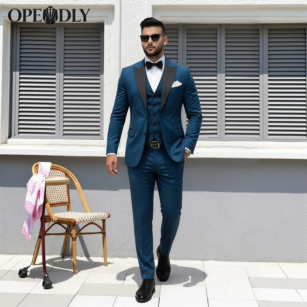 

OPEODLY Men 3 Piece Suit One Button Blazer Jacket Vest Pants Set Slim Fit Formal Wedding Business Tuxedo Suit