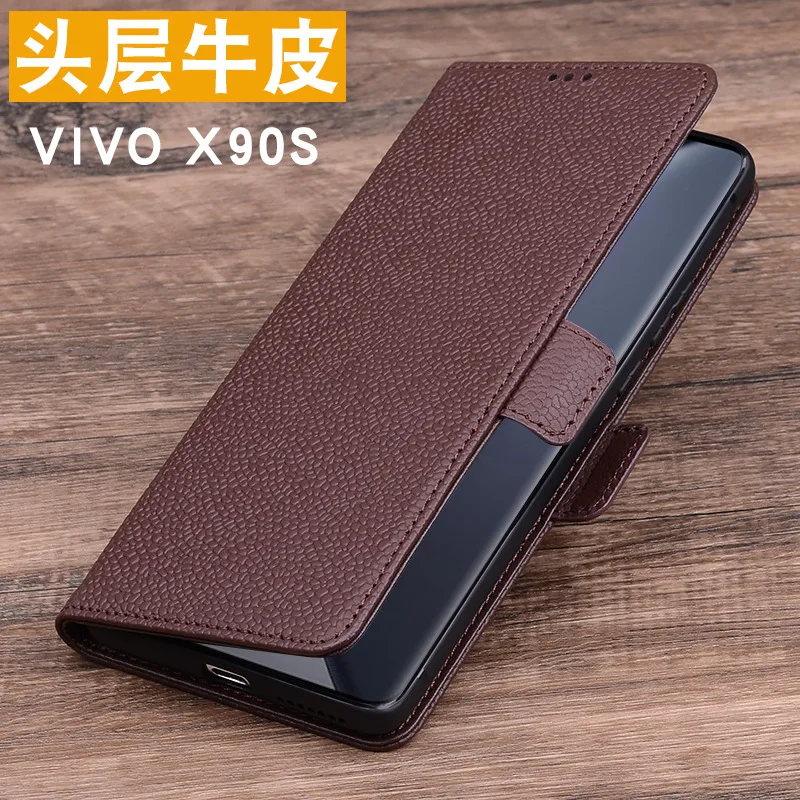 Genuine Leather Magnet Clasp Phone Cover Case For Vivo X90s X90 X80 X70 Pro Plus Kickstand Holster Cases Protective Full Funda