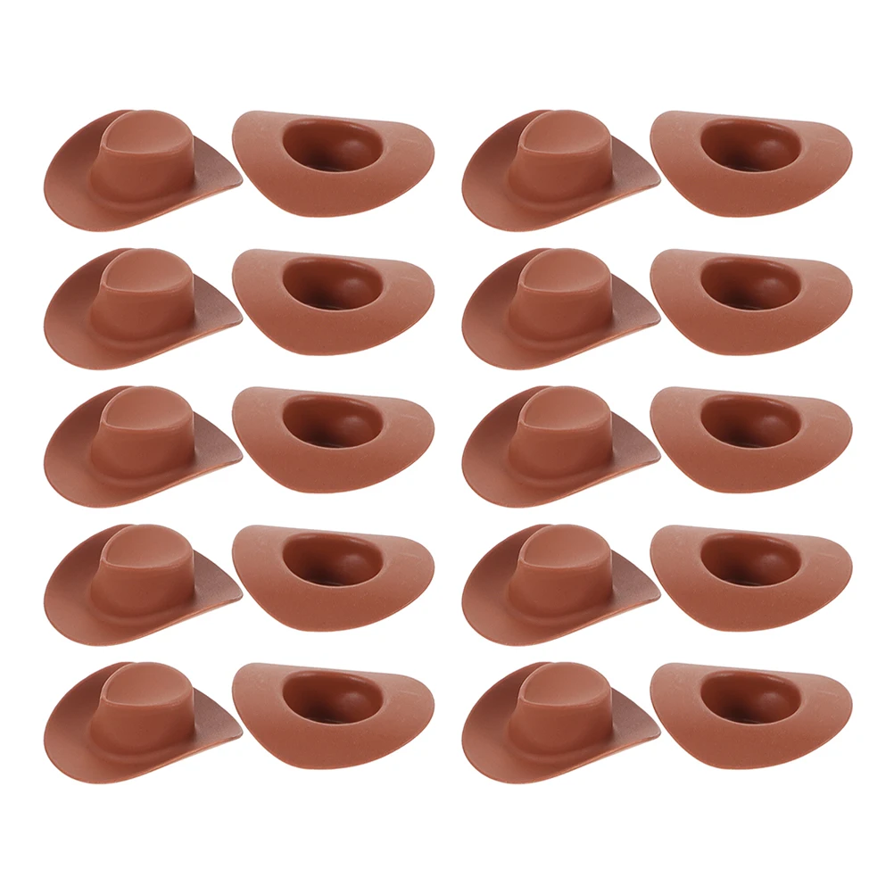 

40pcs Mini Cowboy Hats Plastic Brown Lightweight Strong DIY Craft Supplies Kids Gifts Accessories Miniature Hat For House