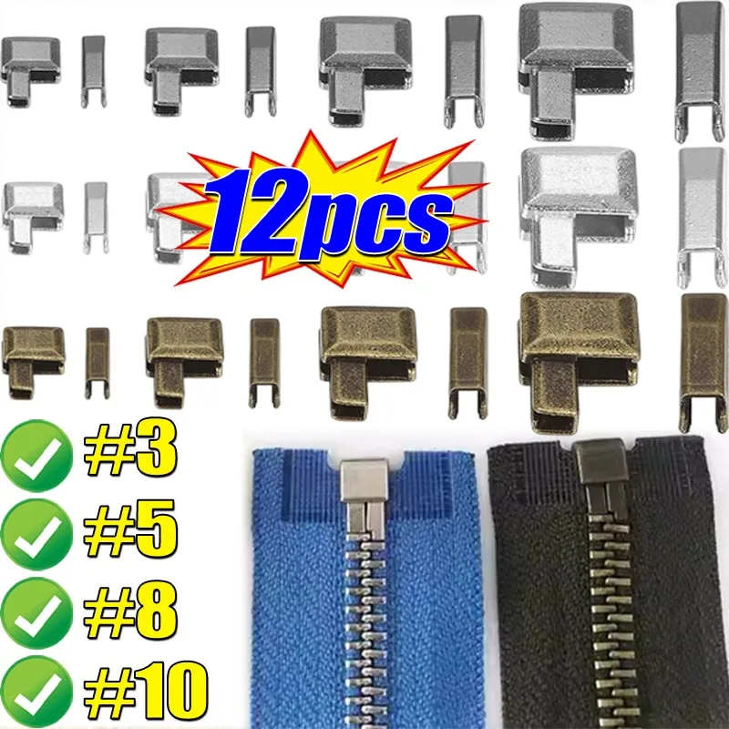 

12 шт., металлическая защелка-молния, слайдер, фиксатор, вставная штифт, нижняя пробка-молния, пальто, куртка, сумка, обувь, замена молнии