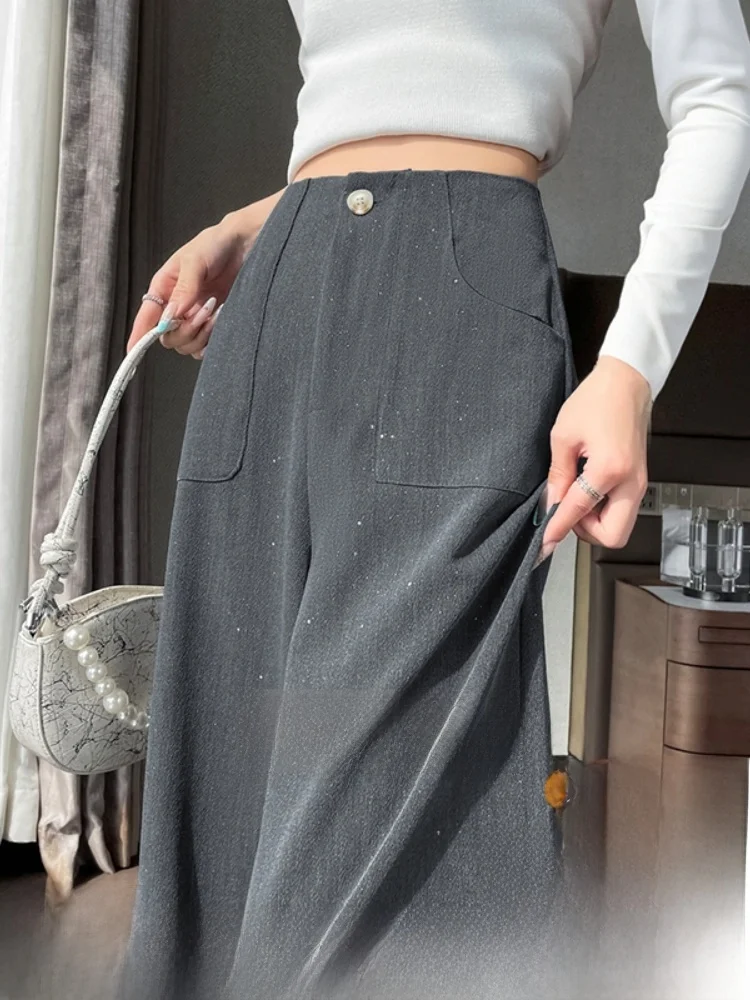 ay Wide Leg Pants Women's High Waist Drape Casual Narrow Straight Suit Pants Commute Sle Korean Version ket Pure Color