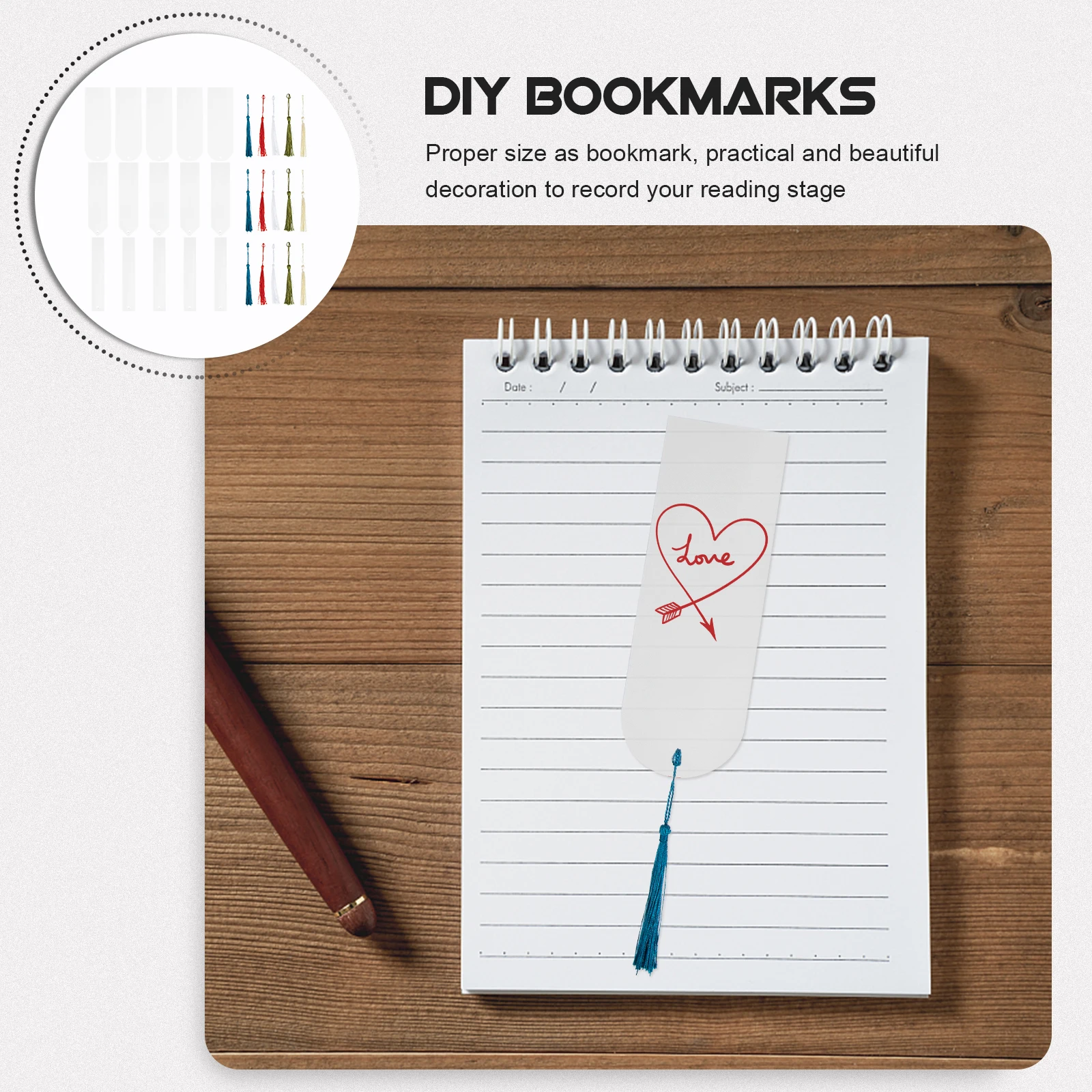Kreatives 1-teiliges Acryl-Lesezeichen-Set mit Quasten-Dekor, DIY-Handwerk, Lesezeichen-Set, Geschenk-Dekoration, lebendiges, buntes, leichtes Buch