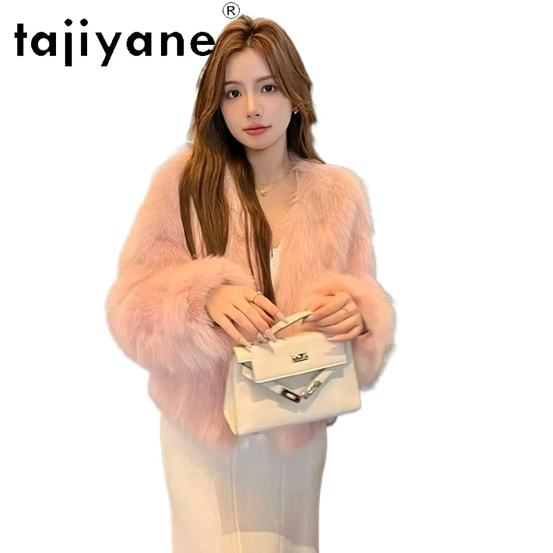 

TAJIYANE 100% Natural Fox Fur Coat Woman Luxury V-neck Short Real Fur Jacket Winter Women Clothing 2025 Furry Jackets Fourrure