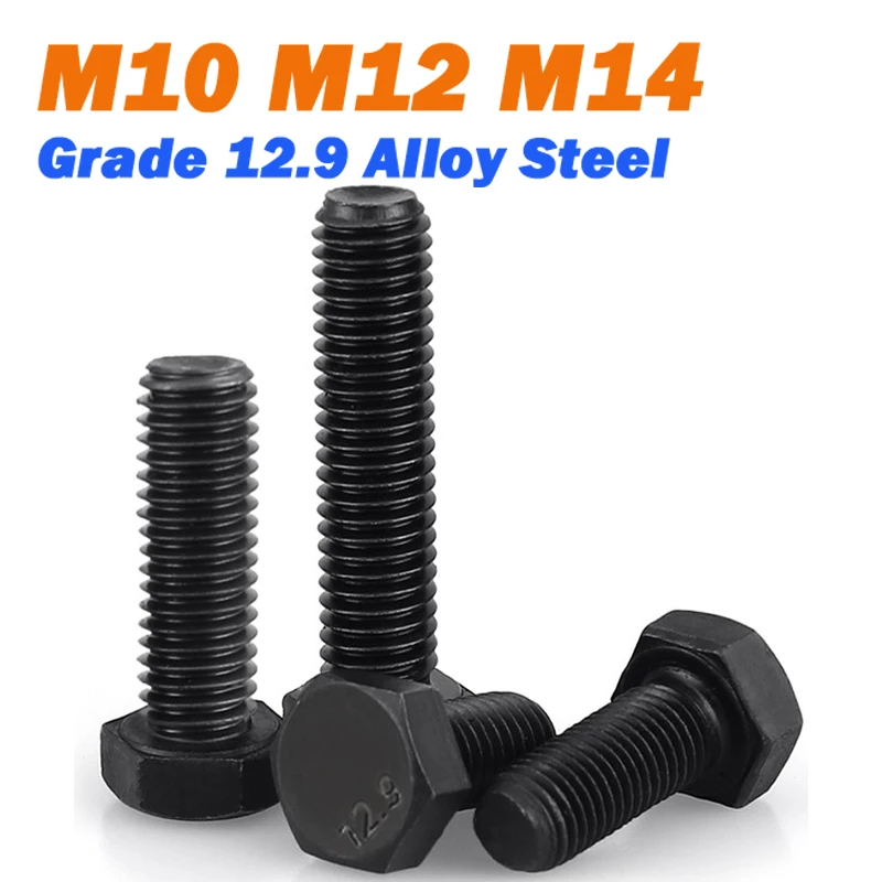 M10 M12 M14 Grade 12.9 High Tensile Hex Head Bolt Black Oxide Alloy Steel Fasteners for Heavy Machinery Construction
