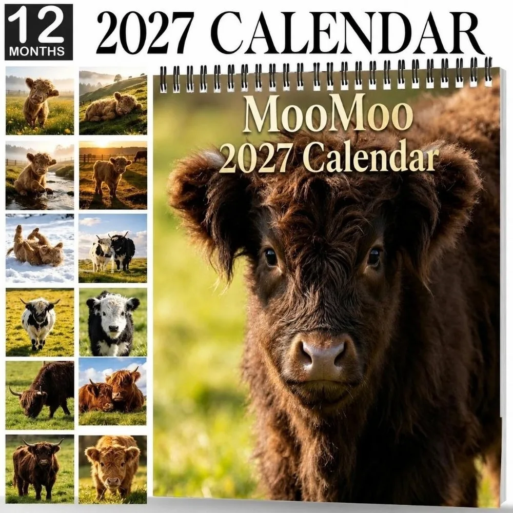 2027 Wall Calendar Cartoon Cow Jan 2027- Dec 2027 Hanging Wall Calendar Hanging Design Yearly 2027 Calendar for Office