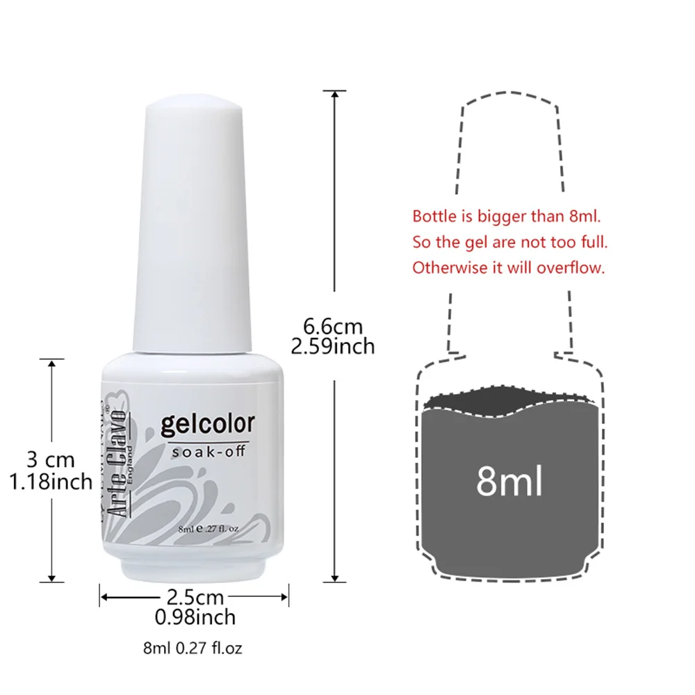 Arte Clavo HEMA FREE Gel Nail Polish Colorful Colors Soak Off UV LED Semi Permanent Gel Nails Lacquer Base Top Coat Varnish 8ml
