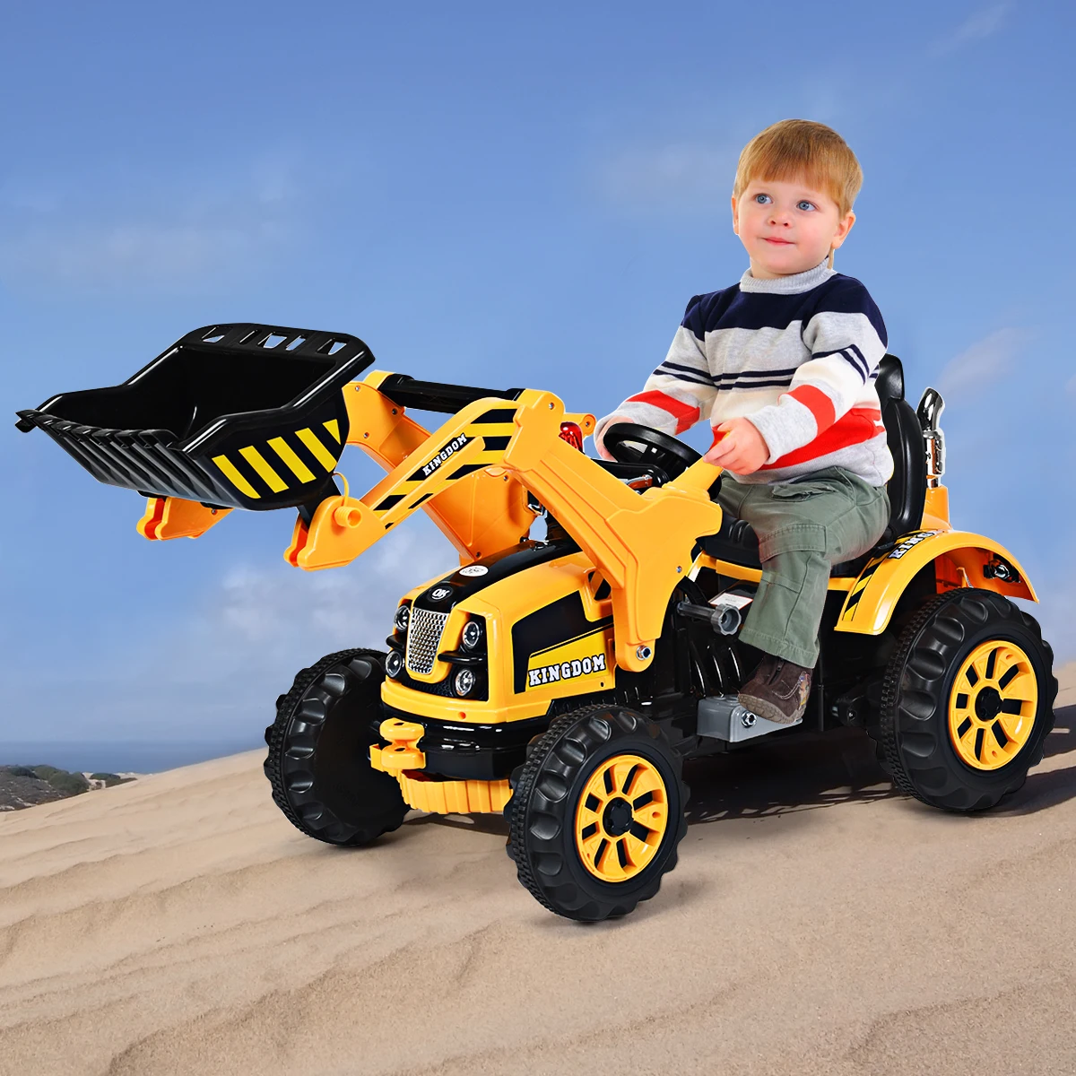 Kids Ride On Excavator Truck 12V Battery Powered With Front Loader Digger Yellow