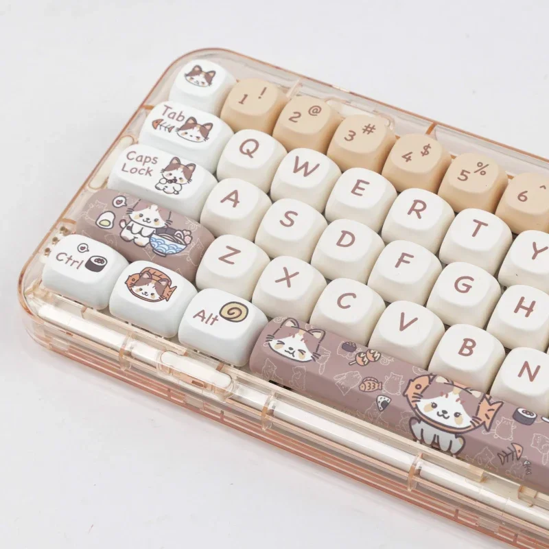 Imagem -02 - Conjunto Gmk 142 Teclas Meow Come Comida Japonesa Moa Perfil Chave Boné Mac Quadrado Sublimação Térmica Teclado Mecânico Keycaps 1