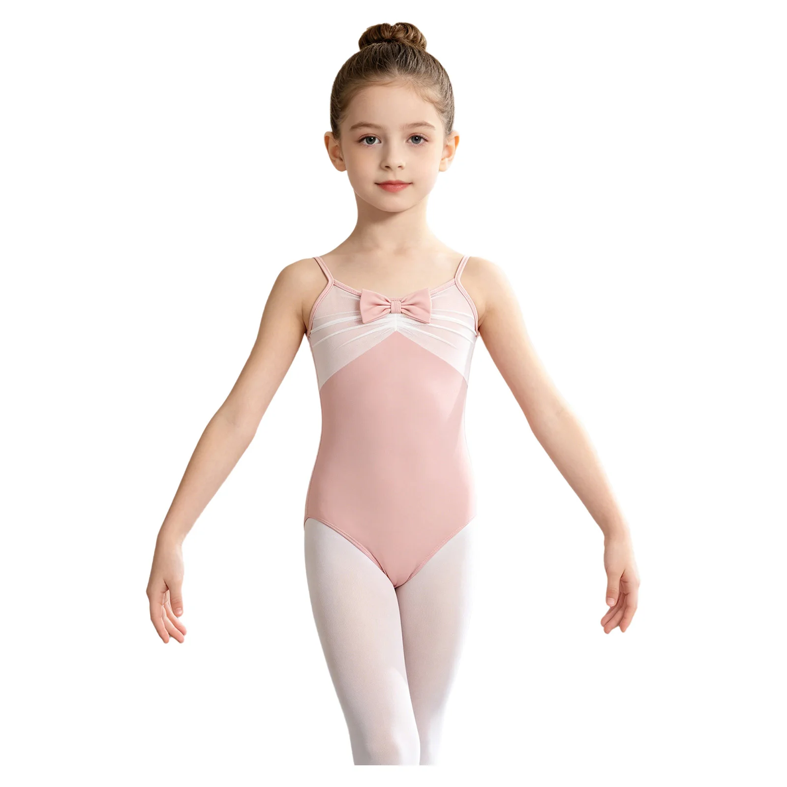 Backless Spaghetti Straps Leotard Kids Girls Ruched Bodysuit Bow Decor Ballet Gymnastics Costume Stage Show Performance Training