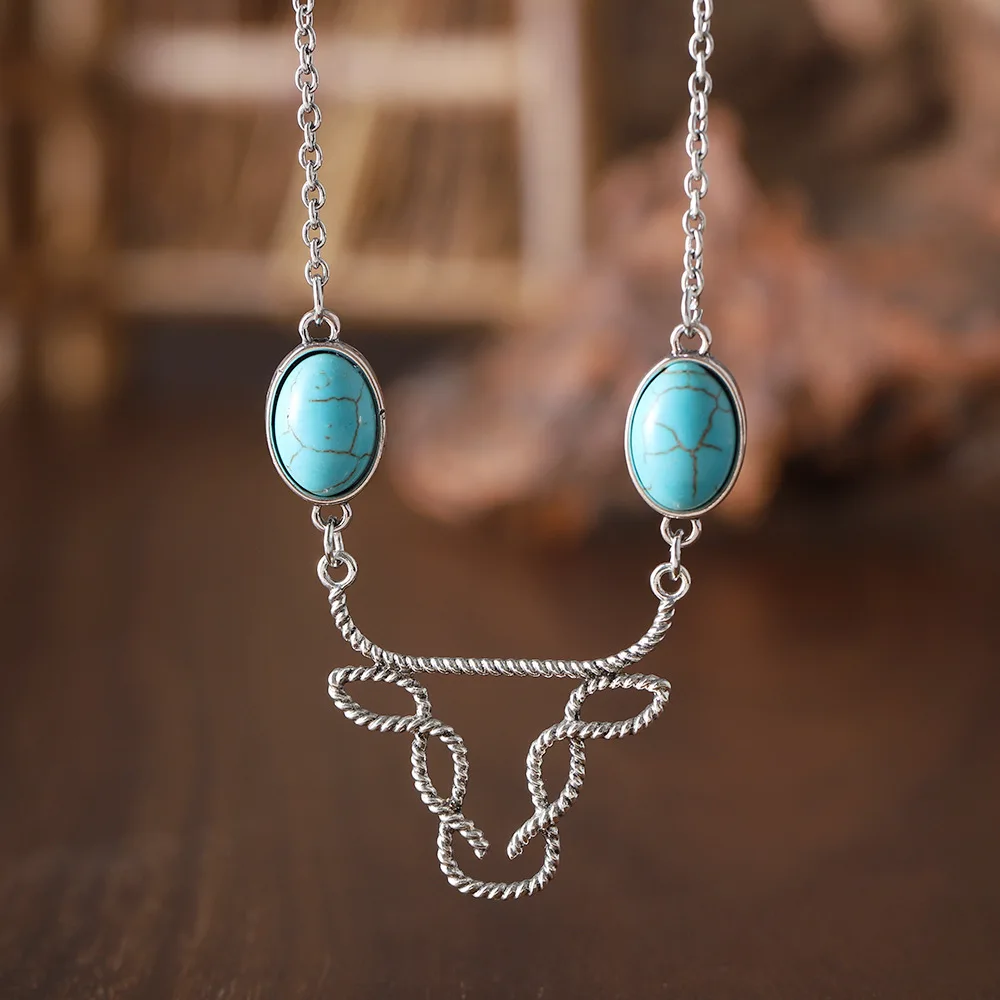 diy-accessories-europe-and-the-united-states-cross-border-new-inlaid-turquoise-cow-head-necklace-bohemian-hollow-line-niche-sim