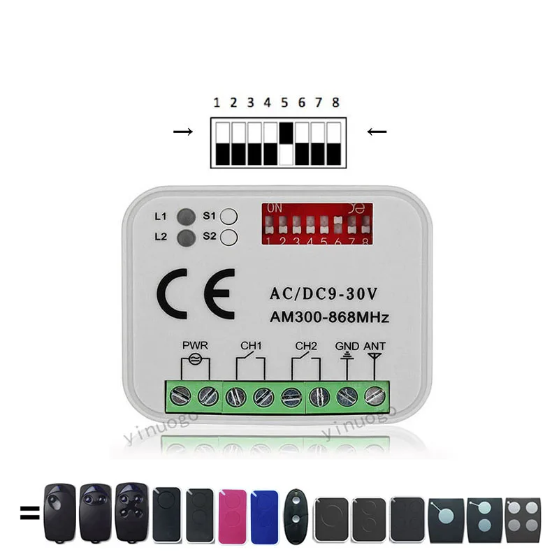 For NICE FLO2RS FLO4RS FLO1RE FLO2RE FLO4RE ON1E ON2E ON4E ON1 ON2 ON4 INTI INTI2 Garage Door Remote Control Receiver 433.92MHz